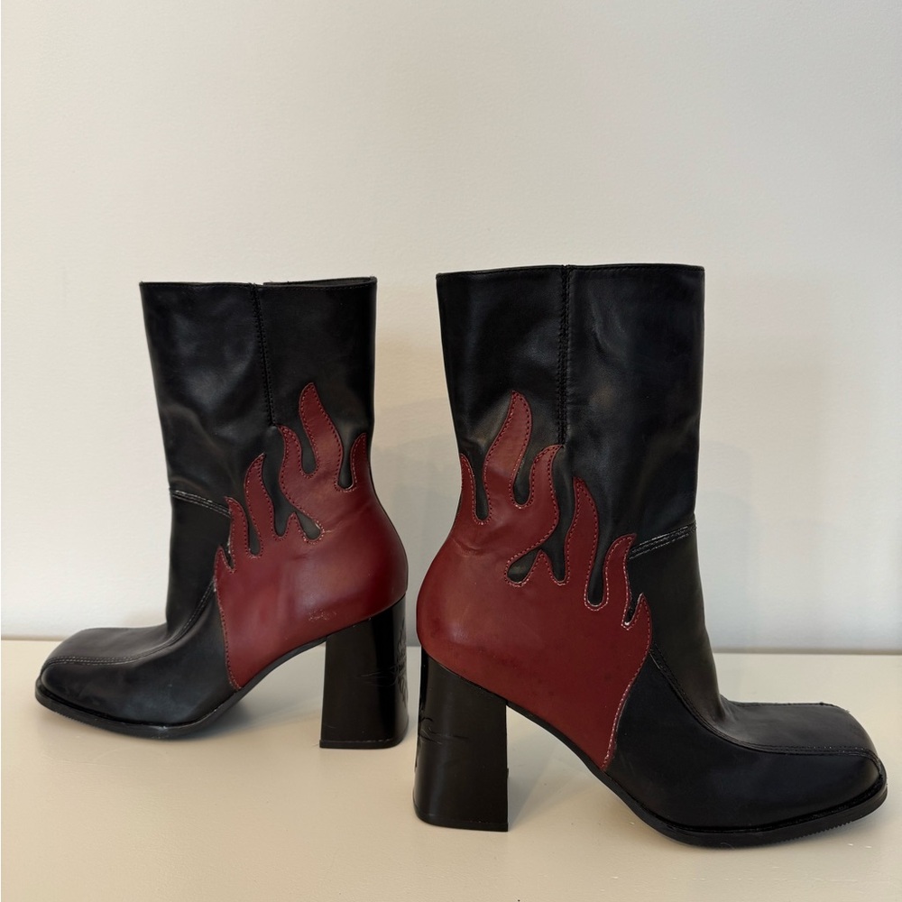 Vintage Harley Davidson Leather Flame Ankle Boots